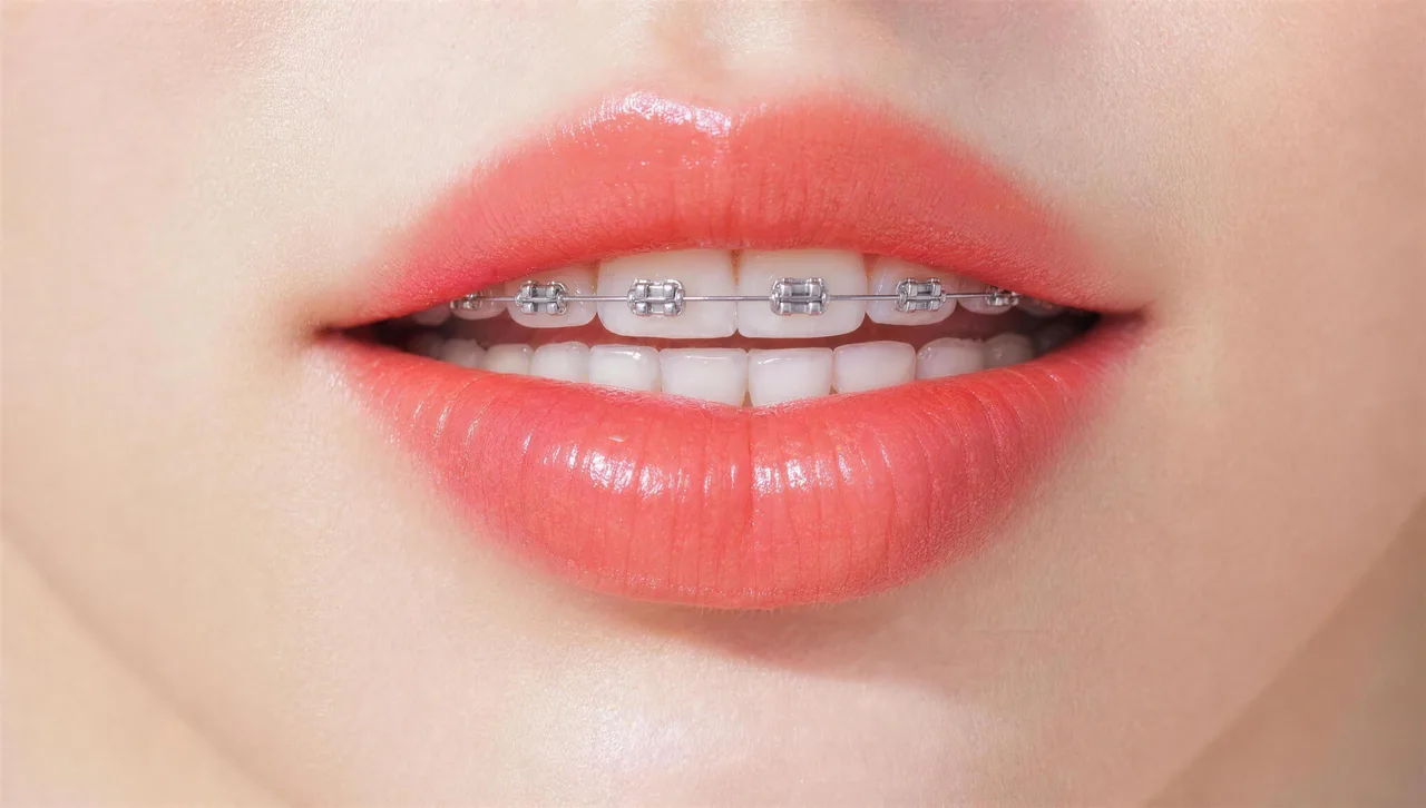 Aurora's smile with metal braces